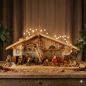 Preview: Stimmungsvolle Weihnachtskrippe Gotthard hell inkl. 24-tlg. Figurensatz K 002, Maße Krippe: ca. 90 x 40 x 40 cm